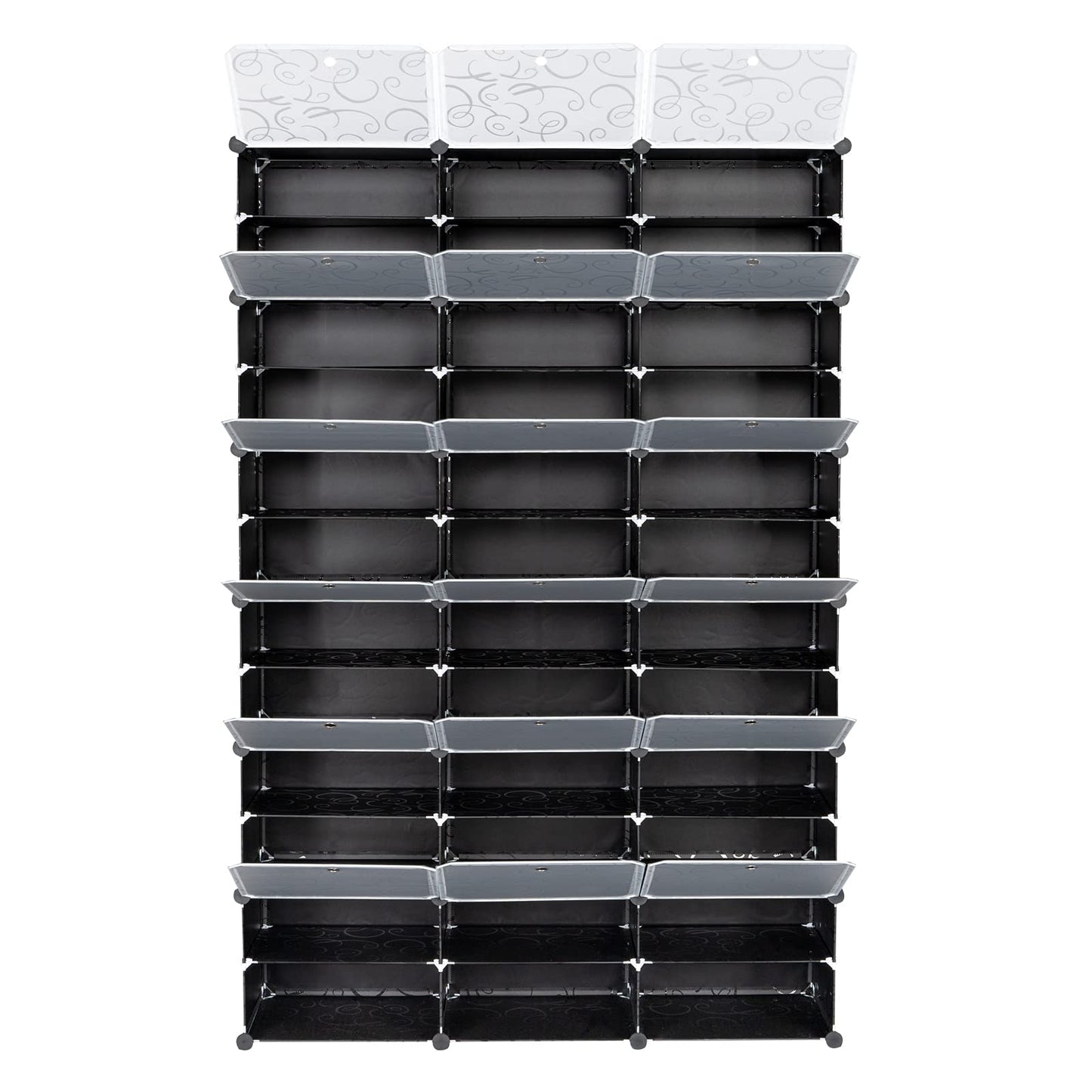 Portable 36 Compartment Shoe Rack Organizer 72 Twin Tower Storage Cabinet Stand Expandable for Heels, Boots, Slippers, 12 Tier Black and White Doors